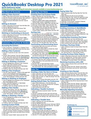 QuickBooks Desktop Pro 2021 Quick Reference Training Card - Laminated... 