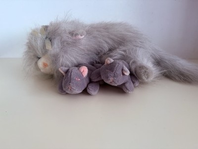 Vintage 1991 Commonwealth Kit n Meowing Kitties graue Katze Plüsch Mama & 2 Babys RAR