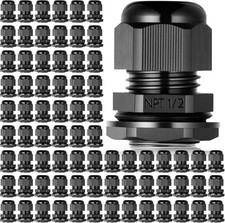 25 Pcs 1/2" NPT Nylon Cable Glands, IP68 Waterproof, Adjustable Locknut
