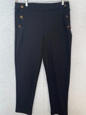 Michael Kors Black Gold Logo Buttons Pockets Flat Front Slacks Pants Trousers L