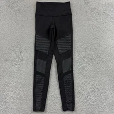 Alo Yoga Moto Leggings Womens Small Black High Waist Pull On Stretch Mesh Sport