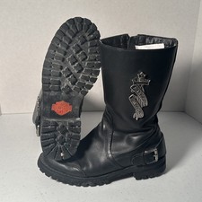 Harley Davidson Womens Black Leather Motorcycle Boots 6 Style 85319