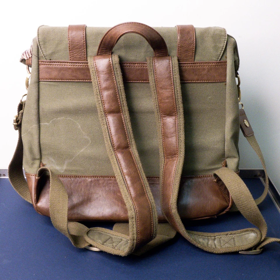 Little Unicorn Marindale Baby Diaper Bag Backpack Green Canvas Brown Leather - Image 3 of 4