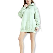 GUESS Women Pastel Green Hoodie Mini Dress M Clean Girl Beach Cozy Casual Flaw