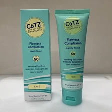 COTZ Flawless Complexion Face Lightly Tinted Mineral Sunscreen SPF 50, 2.5 Fl Oz