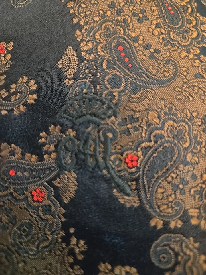 Corbata vintage condesa Wara bordada escudo cachemir azul marino rojo flor Foto 3 de 4