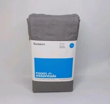 Room Essentials Solid Bedskirt Gray King 14" Drop New