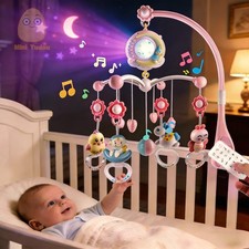 Pink Baby Moblie Crib Toy With 108 Songs Music Box,Moon Projection For Baby Girl