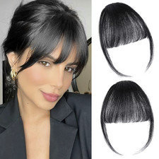 Synthetic Clip in Bangs Extensions Natural Black Clip on Bangs for Women Fringe