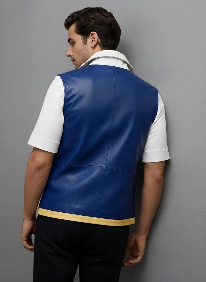 Chaqueta de cuero de piel de cordero azul Pokémon Ash Ketchum para hombre - Chaqueta de ceniza Pokémon Foto 4 de 4