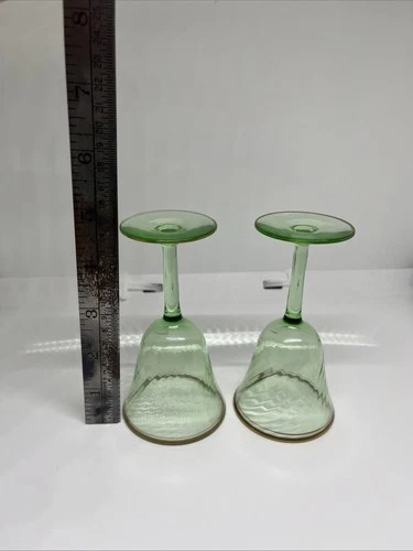 Green Depression Uranium Glass Optic Swirl Cordial/Liquor Glasses - Set of 2