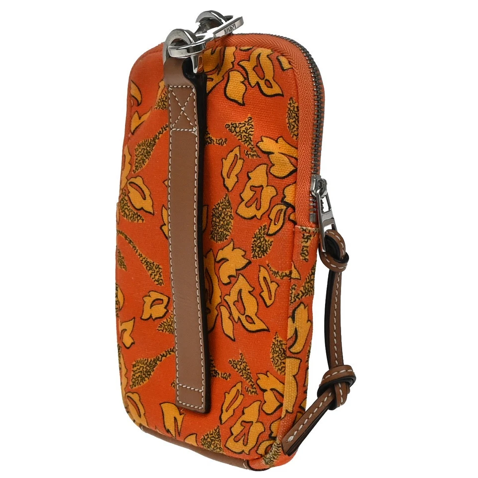 LOEWE Logo Paula Mini Pouch Bag Canvas Leather Orange Spain 30EG039 - Image 4 of 4