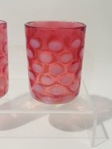 VTG Set Of 2 FENTON CRANBERRY GLASS COIN OPTIC DOT TUMBLER 1930'S - Picture 3 of 8
