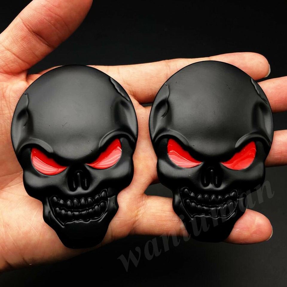 2x 3D Big Black Metal Skull Skeleton Evil Bone Car Emblem Badge - Foto 8