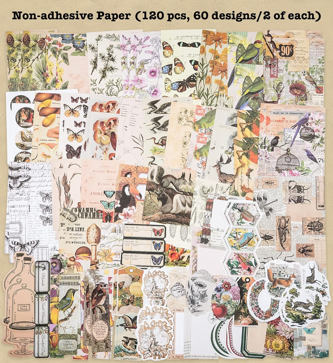 Knaid 200 Pieces Vintage Ephemera Pack Decoupage Paper Junk Journal Kit Scrapboo