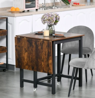 DROP-LEAF-DINING-TABLE Drop Leaf Dining Table Industrial Breakfast Kitchen Small Rustic Metal Folding