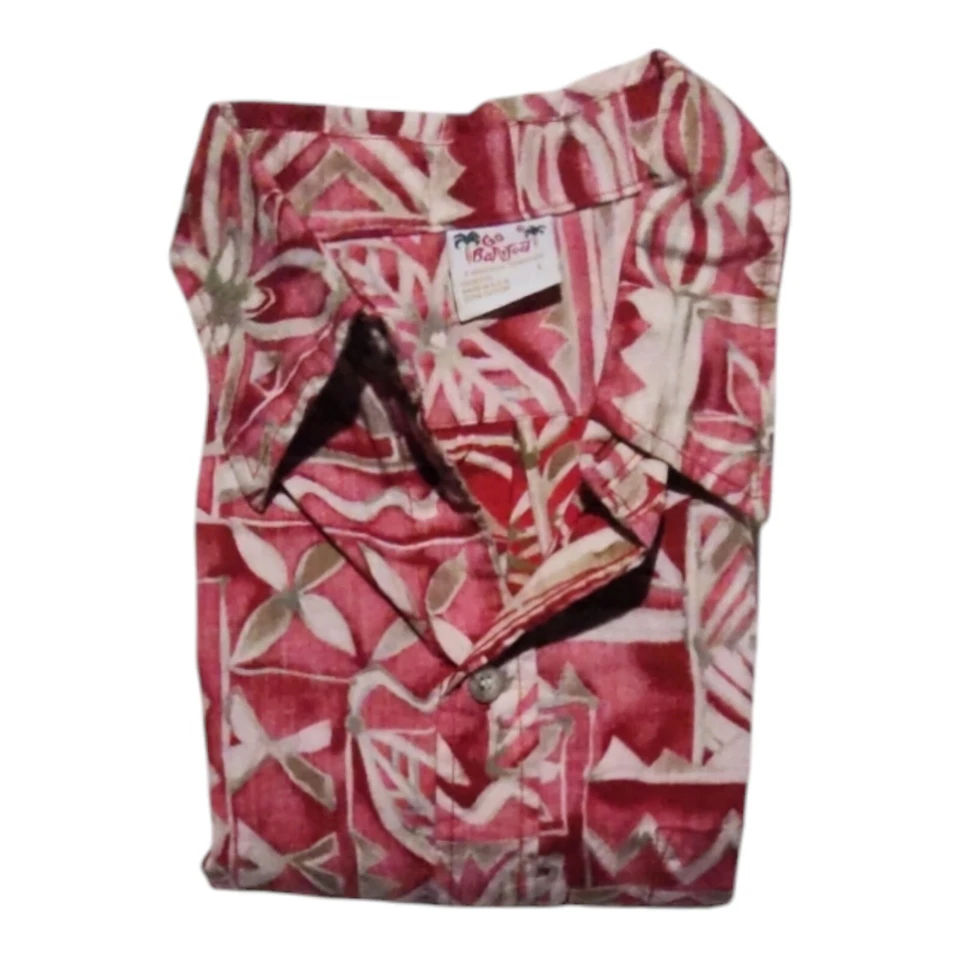 Camisa Hawaiana Barefoot In Paradise Para Hombres L Roja Floral Manga Corta Abotonada Usada en Excelente Condición Foto 3 de 3