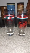 The Old Spaghetti Factory 6.5" Beverage Glass w Italian Flag Colors & Trolley