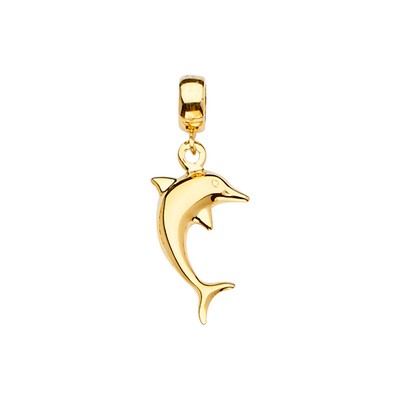 14K Yellow Gold Dolphin Charm Pendant Mix & Match For Bracelet Necklace Chain