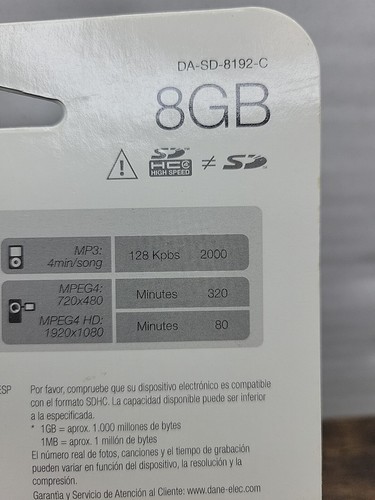 Dane-elec High Speed 8gb Memory Sd Card New Da- Sd-8192-c T2 - Picture 3 of 3
