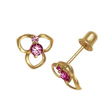 14K Yellow Gold Ruby Open Flower Stud Screwback Earrings