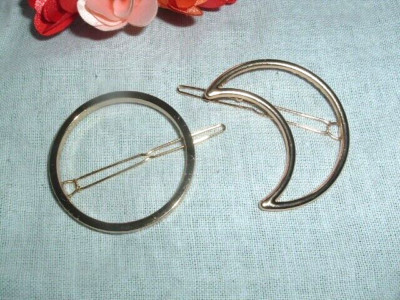 New GOLDEN SUN AND MOON CLIP HAIR BARRETTES NWT