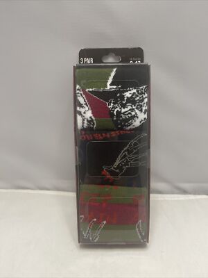 A Nightmare On Elm Street Freddie Crew Socks 3 Pair Pack Shoe Size 8 to 12