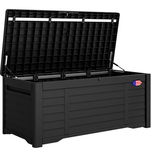 120 Gallon Lockable Outdoor Storage Box Resin Patio Bin with Louvered Design - Picture 6 of 6