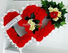 ARTIFICIAL SILK FUNERAL DOUBLE OPEN HEART WREATH TRIBUTE FLOWER MEMORIAL NAN MUM