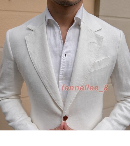 Men 100% Linen Blazer Coat Two Button Formal Suit Jacket Breathable Thin Outwear - Picture 23 of 26