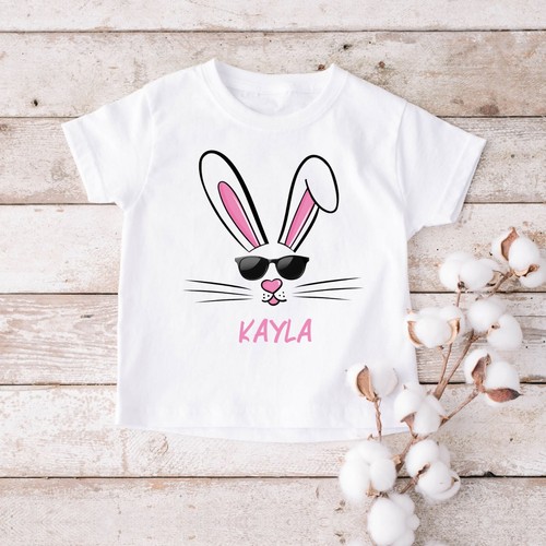 CAMISETA DE PASCUA PERSONALIZADA NIÑAS MANGA CORTA NOMBRE NIÑOS TOP - Imagen 2 de 4