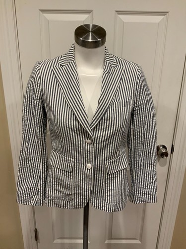 Rag & Bone" Blue & White Seersucker Striped Double Button Blazer, Size 2