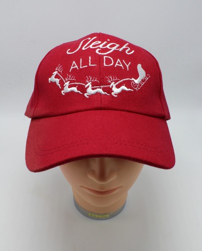 New Red "Sleigh All Day" Holiday Baseball Hat with Hook and Loop - CH36