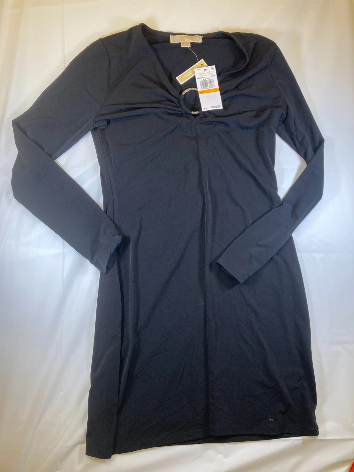 Abito tubino cocktail MICHAEL KORS donna nero manica lunga scollo a V S