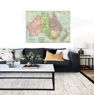 Framed Print Australia Vintage Map Wall Art Decor Canvas 36'' x 24'' XL
