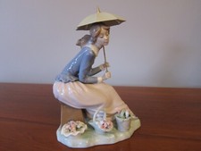 Nao Lladro From My Garden Figurine Lady With Flowers & Umbrella No 419