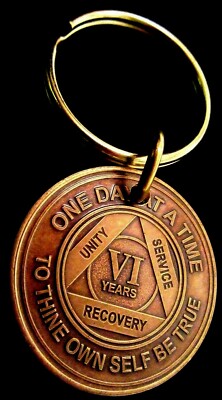 Alcoholics Anonymous AA 6 Year Bronze Keychain Medallion Token Coin ...