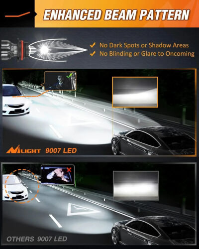 Nilight 9007/HB5 LED Headlight Bulbs E20 Series 50W 10000LM 6000K IP67 | 2 BULBS - Picture 5 of 7