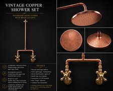 Vintage Copper Rain Shower Set w/ Brass Cross Handles Handmade Industrial Style