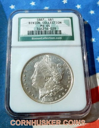 1887 BINION HOARD COLLECTION morgan SILVER DOLLAR MS 64~ BRIGHT WHITE GEM 👀