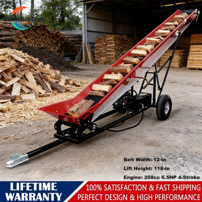 #ad 12quot; Firewood Conveyor 6.5HP Gas Powered 118in Lift Height Belt Log Elevator $2799.00