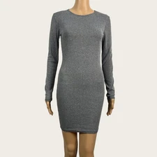 BooHoo Size 8 US Gray Black Stripe Bodycon Fitted Casual Shift Dress Long Sleeve