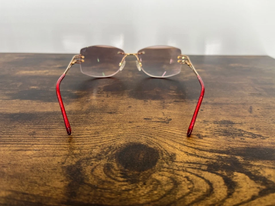 Gafas de sol vintage Cazal sin montura rojas doradas años 90 marcos de diseñador solo hip hop Foto 3 de 4