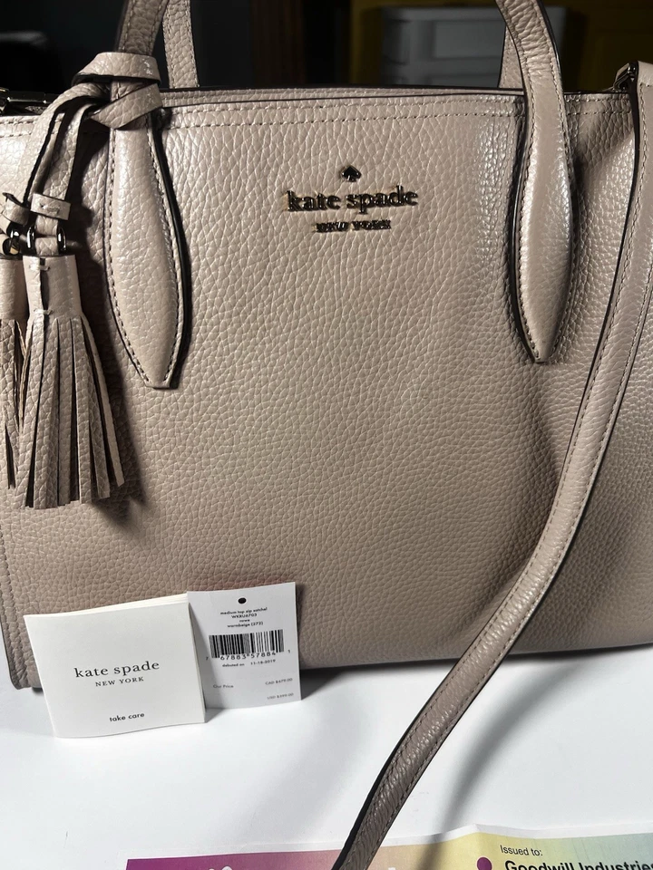 Bolsa satchel Kate Spade Rowe média com zíper superior bege quente WKRU6703 - Imagem 4 de 4