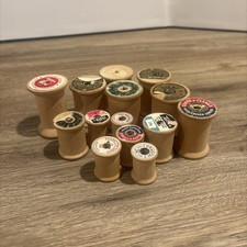 Vintage Lot of 14 EMPTY Wooden Thread Spools - Assorted Sizes and Brands