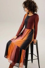 NEU: IBIZA MAXI STUFENKLEID MESH FARBVERLAUF GR 40 ANISTON braun zimt *27654218