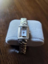 Capezio Silver Tone Quartz Watch Womens Rectangular Face Stretch Band Classic