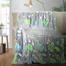 Personalized Dinosaur Glow in The Dark Kids Throw Blanket, 30x40, Multicolor