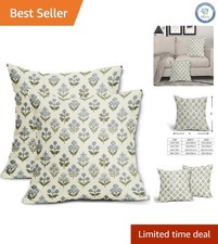 High-Quality 18x18 Blue Green Pillow Cases, Floral Print Set of 2 - Rustic Style