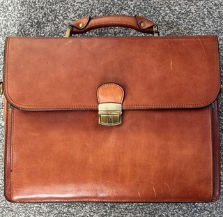 Rowallan Tan/Brown Leather Laptop Briefcase Messenger Bag Carrystrap